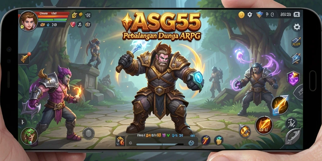 Screenshot gameplay ARPG ASG55 menampilkan pertarungan epik dalam dunia fantasi.