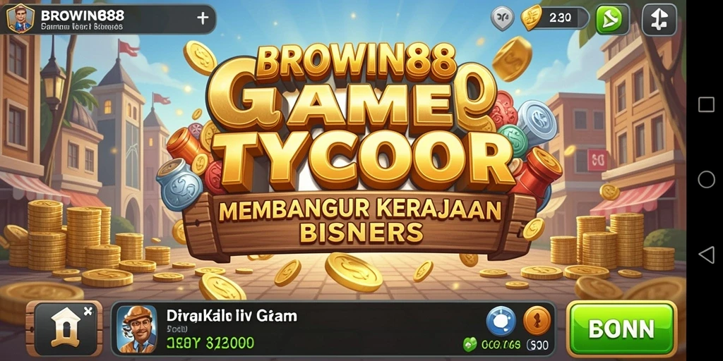 Screenshot utama BROWIN88 menampilkan gameplay seru dalam membangun bisnis.