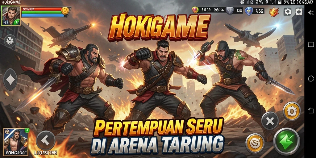 Tangkapan layar HOKIGAME menampilkan aksi bertarung yang intens.