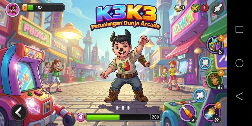 Screenshot gameplay K3K3 menampilkan aksi seru dan rintangan menantang.