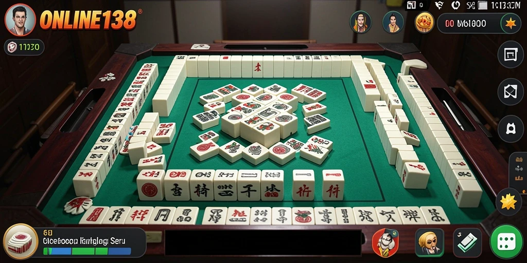 Screenshot gameplay ONLINE138 menampilkan suasana permainan Mahjong yang seru.
