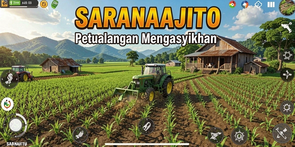Tampilan gameplay SARANAJITU yang menampilkan aktivitas bertani yang seru.