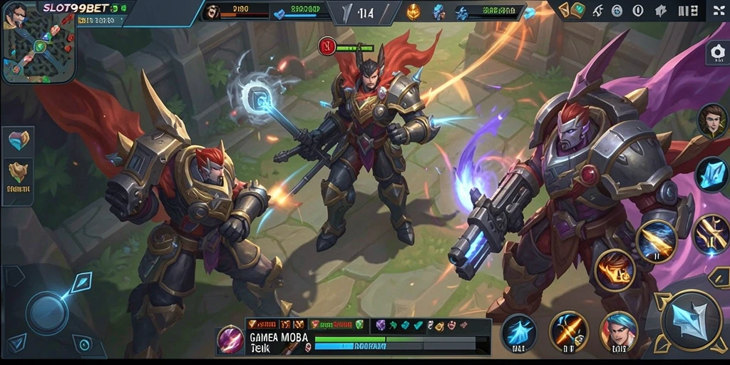 Tampilan aksi seru dalam permainan MOBA SLOT99BET.