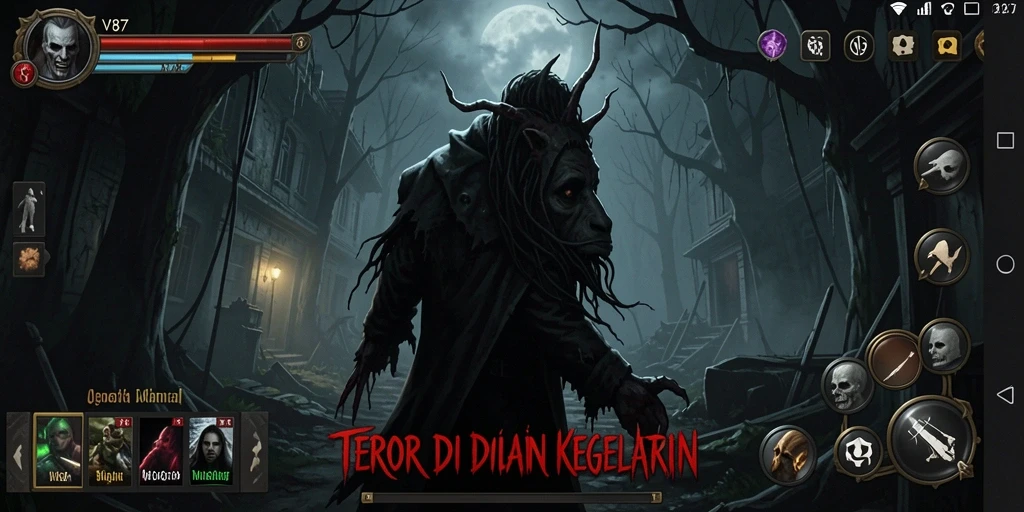 Screenshot gameplay V87 yang menampilkan suasana Horror yang mencekam.